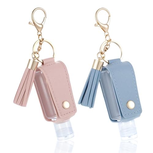 Classicseali 2PCS Hand Sanitiser with Clip,Portable Leather Hand Sanitizer with Clip, Refilled Empty Hands Sanitizers Bottles, with Keychain, for Bathroom Liquid Soap Shampoo, Pink, Blue