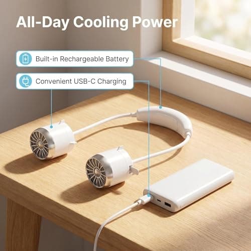 dididudi Portable Neck Fan USB Rechargeable Wearable Fan Lightweight Mini Neck Fan, Low Noise Cooling Fan for Outdoor, Travel, Home, Office, Summer — view 5