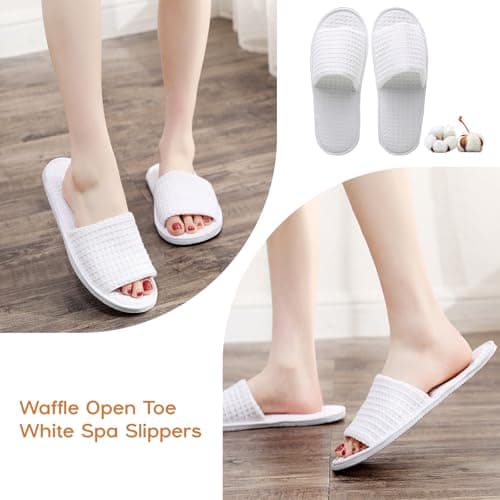 Defresit 10 Pairs of Hotel Slippers, Waffle Open Toe,Disposable Deluxe Open Toe Spa Slippers, Flat White House Shoes Washable and Foldable Winter Slipper s for Spa, Party Guest and Travel — view 5