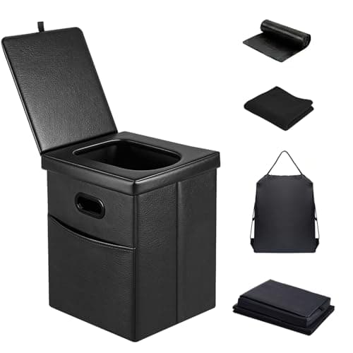 Panmout 16.5" XL Portable Toilet for Camping, Foldable Travel Toilet for Adults with Cushioned Seat, Heavy Duty 440lbs Capacity Commode for Car, Road Trip, Outdoor Emergency & Bedside Support