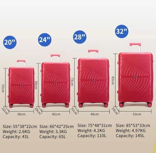 Fly Kite Luggage 20 Inch Cabin Suitcase 100% Polypropylene, Hard Shell with Aluminium Trolley Handle Real TSA Secure Lock 3 Digit 360° Smooth Wheels Lightweight Suitcase|Red — view 3