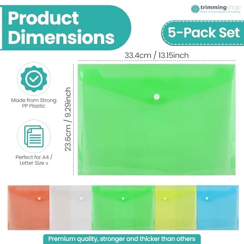 Trimming Shop A4 Plastic Document Wallets with Snap Closure, 5pcs — view 2