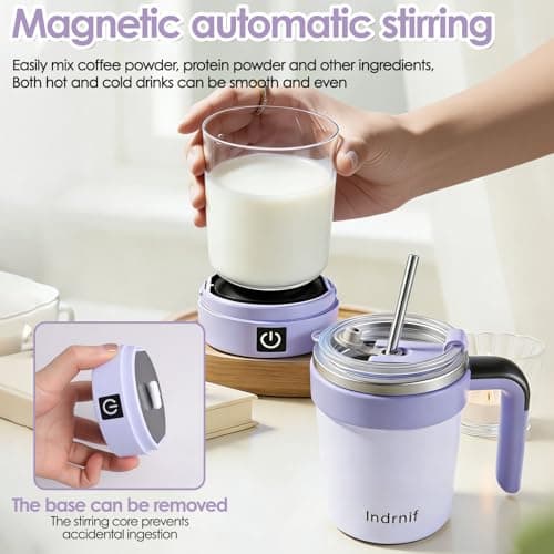 380ml Automatic Self Stirring Coffee Mug, Electric Mixing Cup with Magnetic Stirrer and LED Temperature Display, Rechargeable Travel Mug with Whisk and Detachable Base for Coffee, Milk, Cocoa (purple) — view 4