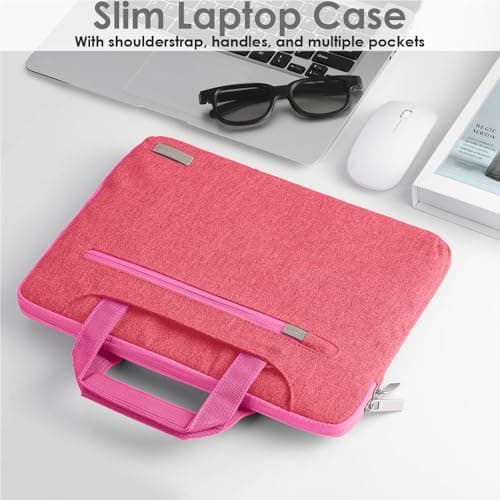 TECHGEAR Case for 12.8" - 13.6" Laptops, Portable Multi-function Laptop Case with Adjustable Shoulder Strap, Luggage Strap & Suppressible Handles, Portable Sleeve Organiser Case Cover + Pockets PINK — view 4