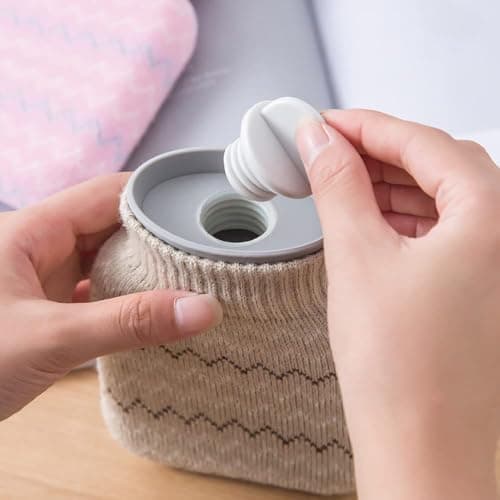 Mini Hot Water Bottle with Grey Knitted Cover, for Pain Relief — view 4