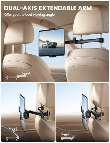 Lamicall Car Headrest Tablet Holder - [Foldable Clip] Extendable Car Tablet Mount for Kids, 360° Rotating Backseat Mount for iPad Pro 13/11/10.5/9.7, Air Mini 7 6 5 4 3, Tab, Phone, 5.4-13” Devices — view 3