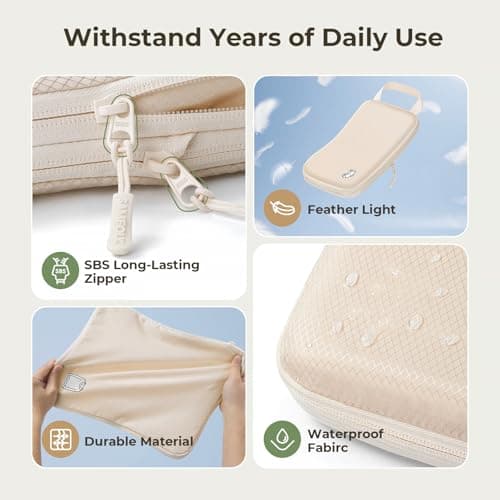Samfolk Compression Packing Cubes for Suitcases Packing Cubes Compression Set Waterproof Suitcase Organiser Bags for Travel Suitcase Luggage Packing Organizer Bags Travel Essentials Cream 8 set — view 3