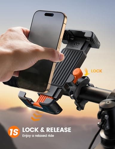Lamicall Bike Phone Holder Bicycle - 【Foldable Clamp】 Motorbike Phone Holder, Universal Motorcycle Handlebar Clamp Mount for iPhone 17 16 15 14 13 Pro Max Mini Air, Samsung S25, All Phones - Orange — view 2