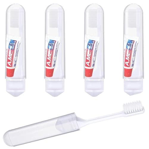 LFCFBH Mini Travel Toothbrush and Toothpaste Set of 4, Portable and Foldable