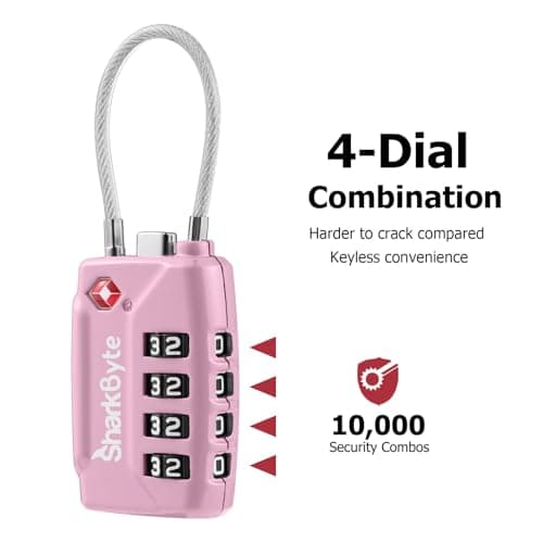 SharkByte TSA Approved Suitcase Locks - 4-Dial Security Travel Combination Padlock, Flexible Cable Wire Travel Lock for Suitcases, Luggage locks, Case Travel Bag Gym Locker Code Small PadLock (4 Pack) — view 5