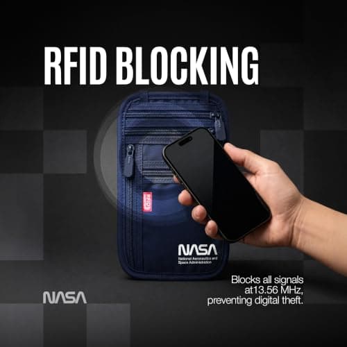 NASA Neck Wallet for Travel, RFID Blocking Passport Holder (Lunar Blue) — view 2
