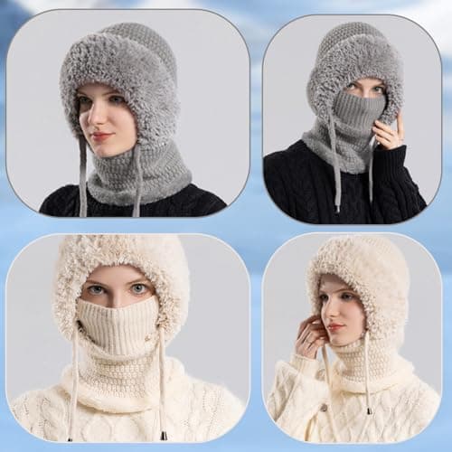 TASBER 3 in 1 Beanie Hat for Women, 3 in 1 Beanie Hat with Scarf and Mask, Women's Outdoors Windproof Scarf Hat (Khaki) — view 6