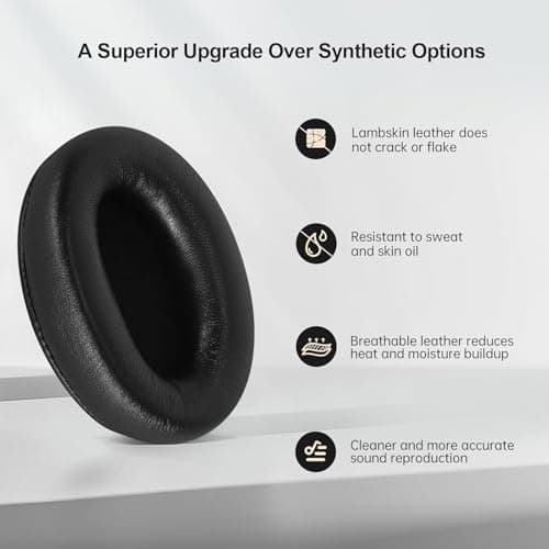 WH-1000XM3 Replacement Ear Pads for Sony XM3 Noise Cancelling Headphones, Genuine Lambskin Leather Earpads Cushions with Softer Acoustic Memory Foam, Extra-Thickness (Black) — view 2