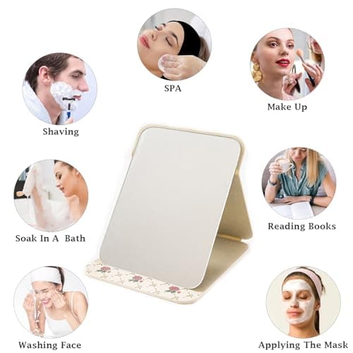 Shunshi Portable Folding Mirror, 16.4 * 11cm, Standing/Leaning, Rectangular, Brown PU Frame, HD Glass, Adjustable Stand, Travel Makeup Mirror — view 6