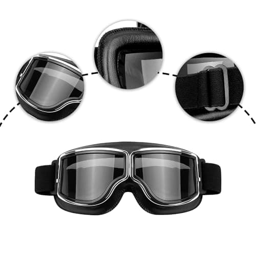 Rumyve PU Leather Goggles - Vintage Skiing & Motorcycle Riding Goggles, Anti-fog, Wind & UV Protection for Adults — view 3