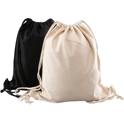 Nievajio Pack of 2 Backpack Fabric Bag, Cotton Fabric Bag with Drawstring, Suitable for Daily Commuting, Sports and Fitness