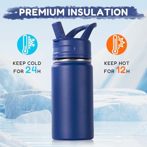 Fijinhom Kids Water Bottle for School, 360ml/12oz, Toddler Water Bottles with Straws, Stainless Steel Vacuum Insulated Water Bottles for Boys&Girls, Leak-Proof, BPA-Free,Blue — view 5