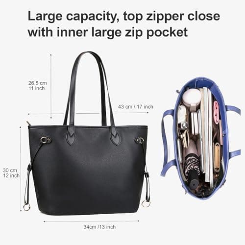 AOSSTA Tote Bag for Women Large Soft Faux Leather Shoulder Bag with Zipper — view 4