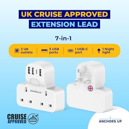 Cruise Approved UK Extension Multi-Plug 7-in-1 – Non Surge for Cruise Ships – 4 USB Ports and Night Light – Works on P&O, Marella, Cunard, Fred Olsen, Ambassador and more – Cruise Essential — view 2