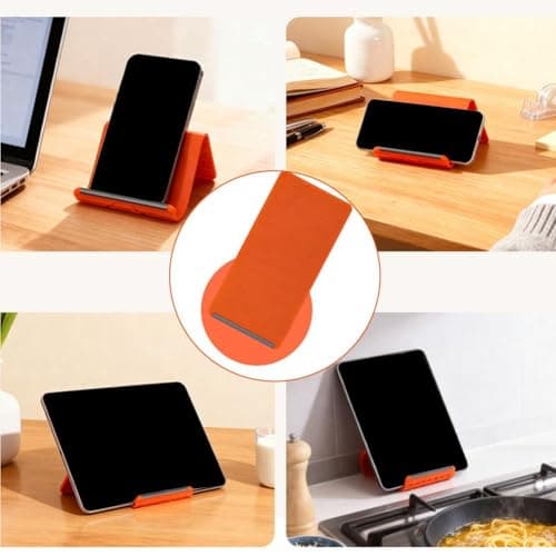 Flexible Silicone Phone Holder – Freely Bendable into Any Shape, Portable & Adjustable, Anti-Slip Flat Desktop Mount for Home Office Car Airplane Travel (Orange) — view 3