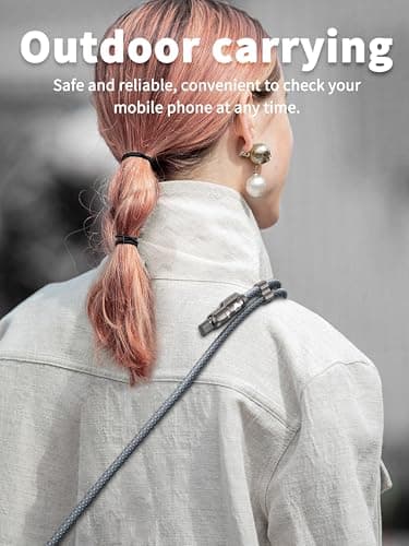 Mobitel Phone Lanyard Charging Cable 65W 4-in-1 USB C Fast Charging Cable Crossbody Anti-Theft Phone Lanyard USB-A USB-C to USB-C & iPhone Cable 1.2m Charging Strap for iPhone Samsung Google Pixel — view 5