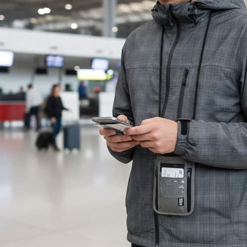 wellrun Neck Pouch,Travel Documents Holder with Adjustable Strap,RFID Blocking,Lightweight Hidden Neck Bag for Passport Cash Cards Keys(Grey) — view 5