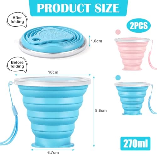 AUAUY Silicone Foldable Cups, 2 Pack 270ml Travel Camping Mug with Lid — view 2