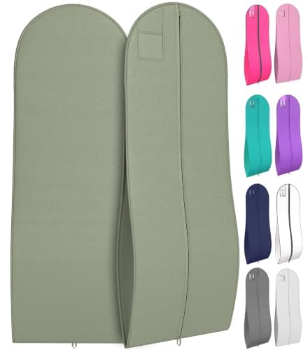 YOUR BAGS GARMENTUM Dress Bag for Gowns & Formal Dresses - 72" Extra Long Garment Bag for Hanging Clothes & Travel Women - Large Wedding Dress Garment Bags - 10" Gusset (Sage Green)