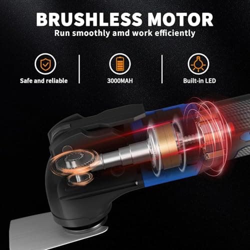 Cordless Multi Tool with Battery and Charger,20000 RPM Brushless Oscillating Multi-Tool, 6 Variable Speeds, 4°Oscillation Angle,21V Electric Multis Tools, Oscillating Saw Tools Kit for Cutting,Sawing — view 4