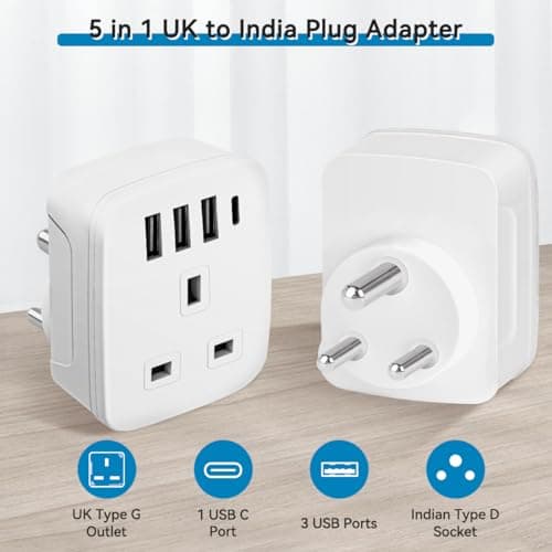 UK to India Plug Adapter,SHUOMAO Grounded UK to 3 Pin India Travel Adapter — view 2
