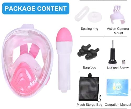 Snorkel Mask for Kids,Full Face Diving Mask Anti-Fog, Anti-Leak 180°view Design, Snorkeling Mask Set for Kids Girls Boys- Sports Camera Compatible(Pink XS) — view 6