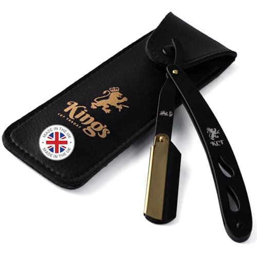 Cut Throat Razor for Men by The Kings Cutthroat® - Men’s Cutthroat Shaving Black & Gold Steel – Leather Travel Pouch & Velvet Kit Bag Included – Essential Male Grooming Accessory for Beards NO Blades