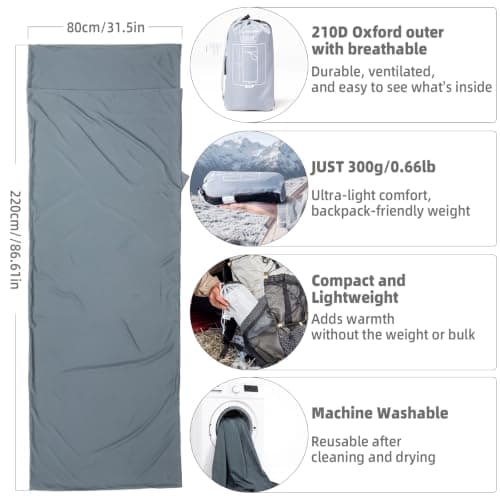 BISINNA Ultralight Sleeping Bag Liner 300g Compact Small pack size — view 5