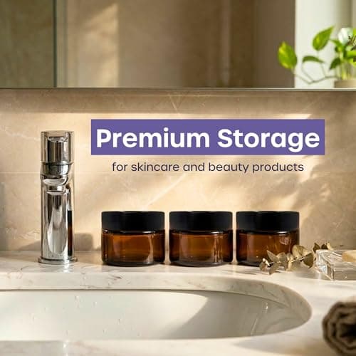 Amber Glass Jars - 8 Pack (60ml) with Lids - Brown Travel Cosmetic Containers with Spatula - UV Protection for Powder, Lotion and Cream — view 5
