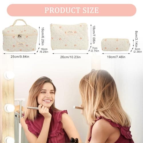 3Pcs Coquette Makeup Bag, Large Capacity Quilted Cosmetic Bag, Toiletry Set — view 4