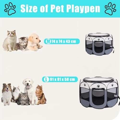 Pet Playpen Portable Dog Pen Foldable Pop Up Cat Play Pen, Oxford Fabric Soft Dog Crate Cage Puppy Pen for Indoors Outdoor Travel, Cat Tent Whelping Box for Kitten Rabbit Hamster Guinea Pig (Grey M) — view 2