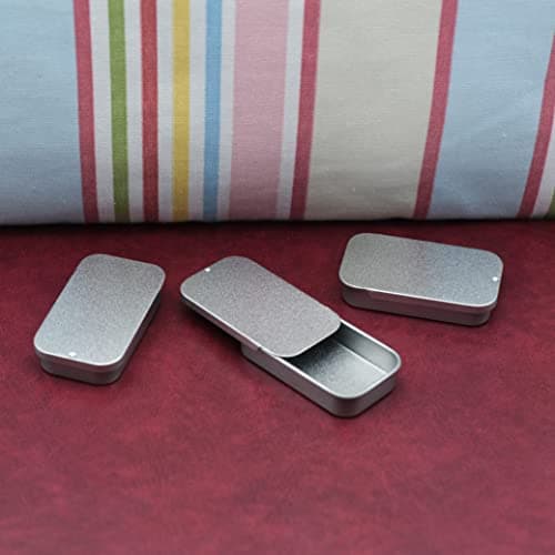 SHC Web 3 x 10ml Rectangular Tin with Slider Lid - Mini Favour/Gift/Sweets/Lip Balm/Pill Boxes - Silver - Sliding Top - Pocket Size - Camping/Hiking Everyday Carry edc - 3 PACK — view 5