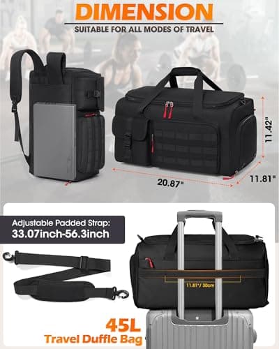 RAINSMORE Sports Gym Bag Mens Duffel Bag with Shoes & Laptop Compartment — view 5