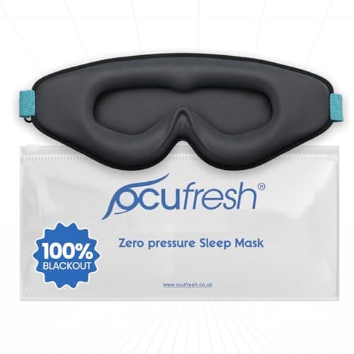 Ocufresh® 100% Blackout Sleep Mask for Women & Men – Zero Eye Pressure 3D Contoured Eye Mask for Sleeping – Adjustable Eye Mask for Travel, Naps, Shift Work & Meditation – Storage Pouch – Black