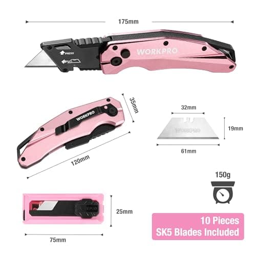 WORKPRO Folding Utility Knife with 10 SK5 Blades, Box Cutter with Belt Clip — view 2