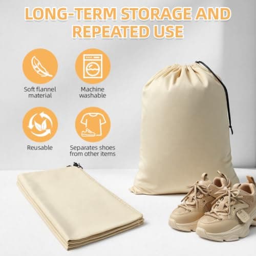 OSDUE 4 Pcs 45 x 35 cm Travel Shoe Bags with Drawstring for Packing, Beige — view 3