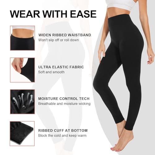 SIMIYA Womens Thermal Leggings, High Waisted Long Johns for Ladies, Winter Thermal Bottoms Pants for Walking Skiing and Daily Wear (Black,L/XL) — view 3
