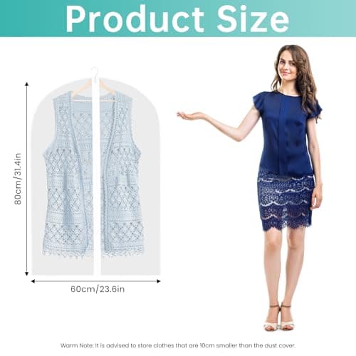 Luabue 10 Pack Garment Bags 60 x 80 cm Dustproof Suit Bags, 31inch PEVA Translucent Suit Covers for Hanging Clothes Coat Jackets, Waterproof Clothes Covers Protector Bags Washable Closet Organizer — view 2