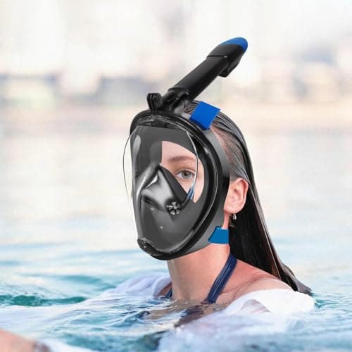 Jsdoin Snorkel Mask Full Face,180°view Design - Anti-fog, Anti-leak Technology - Sports Camera Compatible - for a Safe Adults and Kids Snorkeling Experience (BlackBlue, S/M) — view 6