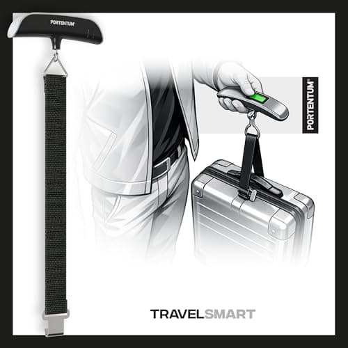 PORTENTUM Luggage scale digital with LCD display – Up to 110 lb – Automatic weight lock – Accurate suitcase weight for travel essentials – Suitcase weighing scales portable with temperature indicator — view 5