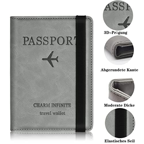 Toctax Passport Holder Cover, PU Leather RFID Travel Wallet Case Organiser Accessories, UK Passport Cover for Passport, Business Cards, Credit Cards, Boarding Passes (Grey) — view 4