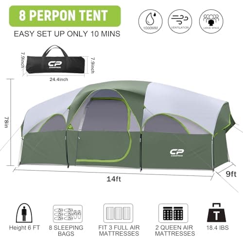 CAMPROS CP 8 Person Camping Tent, Room Divider, Rainfly, Weather Resistant — view 2