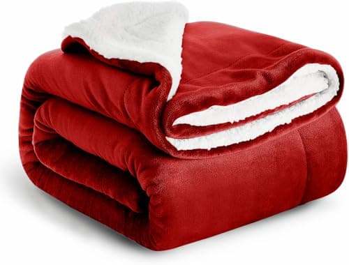 Casabella Sherpa Fleece Blanket - Plush Sofa Throw, Fleece Blanket for King Size Bed - Thick Warm Throw Blanket - Soft Fluffy Bedding, Travel Accessories - King Size Bed, Burgundy, 200x240cm