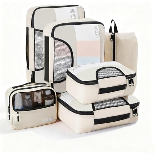 6PC Travel Packing Cubes for Suitcase,Clear Luggage Organiser Set-Off White