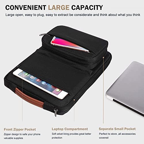 Voova Laptop Sleeve 15-16 Inch, Waterproof Case with Pouch, Dark Black — view 3